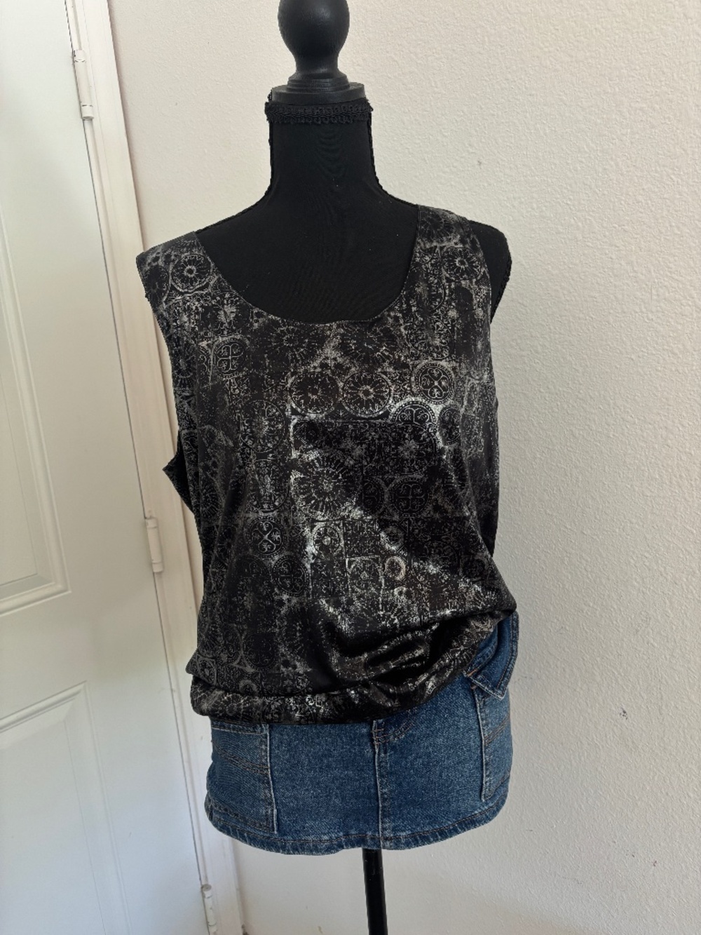 Vintage Notations Reversible Metallic Tank Top